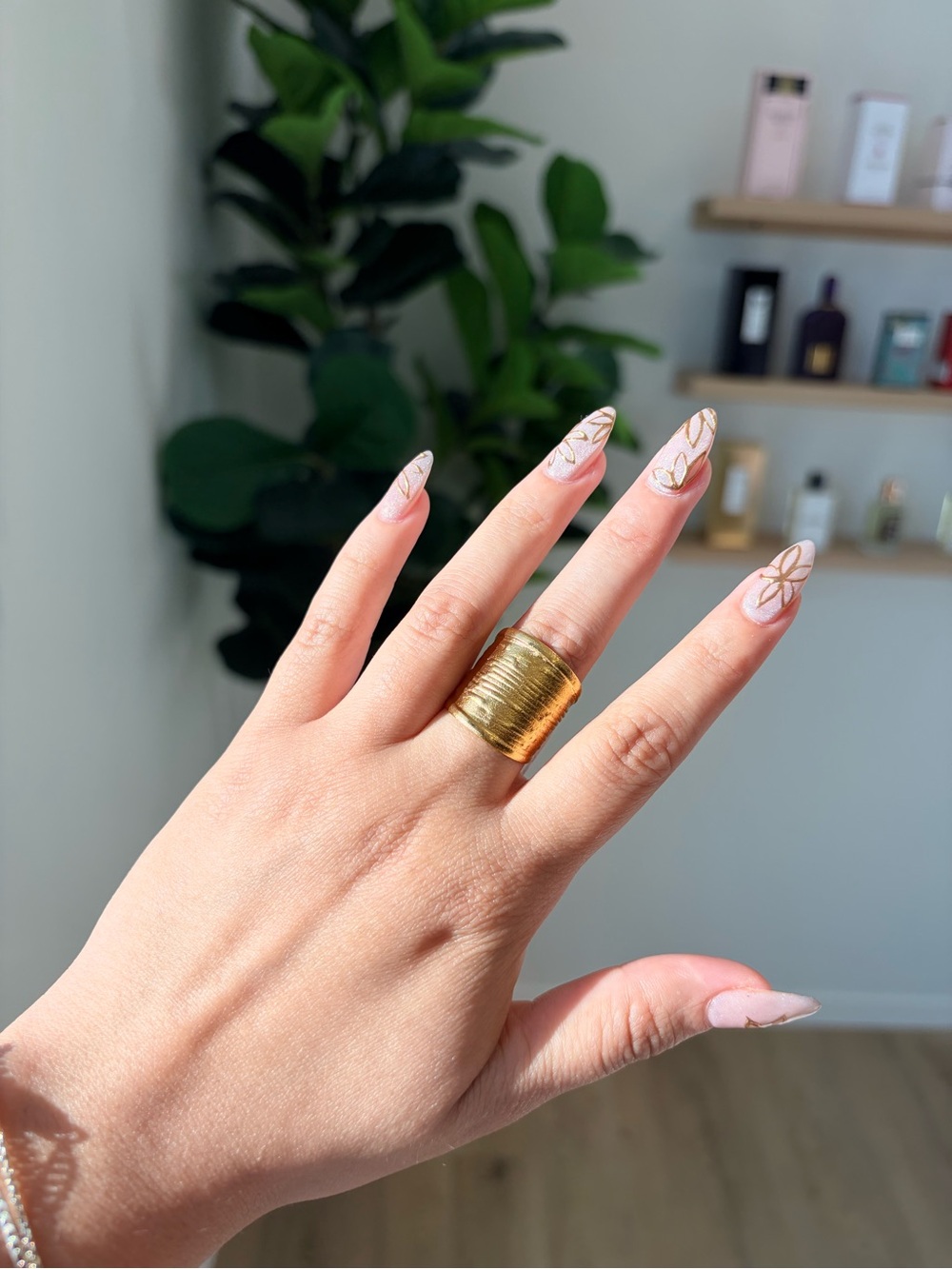 Textured Gold Wide Band Ring for Women